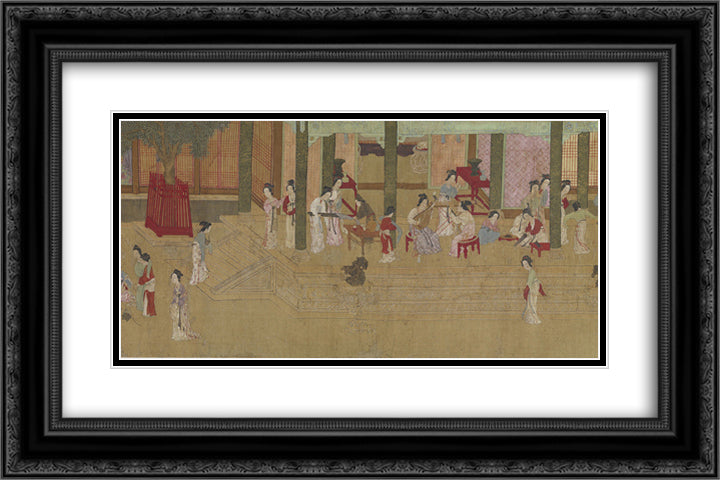 Spring Morning in the Han Palace (View F) 24x16 Black Ornate Wood Framed Art Print Poster with Double Matting by Qiu Ying