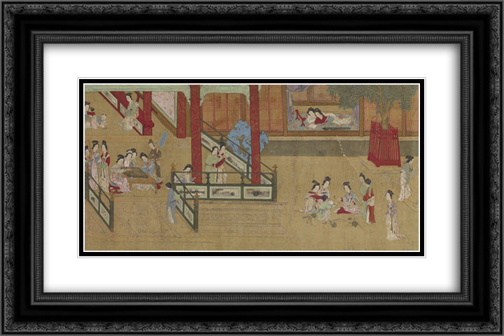 Spring Morning in the Han Palace (View G) 24x16 Black Ornate Wood Framed Art Print Poster with Double Matting by Qiu Ying