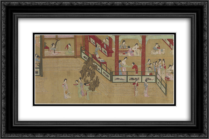 Spring Morning in the Han Palace (View H) 24x16 Black Ornate Wood Framed Art Print Poster with Double Matting by Qiu Ying