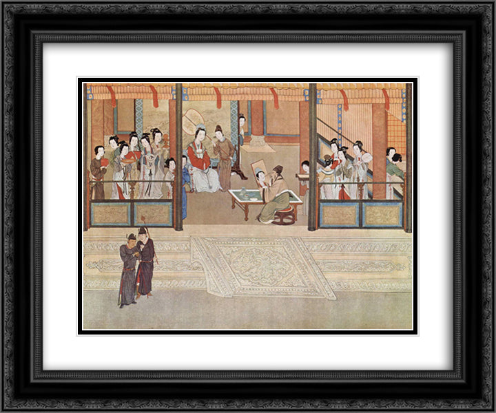 Spring morning in the Han Palace (View I, detail) 24x20 Black Ornate Wood Framed Art Print Poster with Double Matting by Qiu Ying