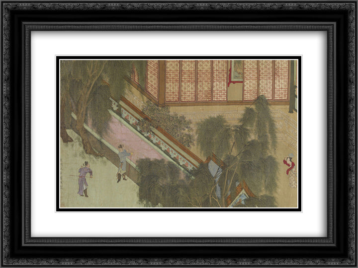 Spring Morning in the Han Palace (View J) 24x18 Black Ornate Wood Framed Art Print Poster with Double Matting by Qiu Ying