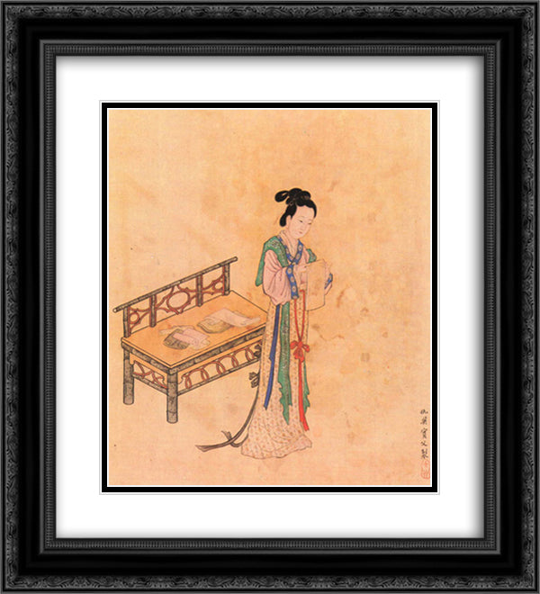 Xue Tao 20x22 Black Ornate Wood Framed Art Print Poster with Double Matting by Qiu Ying