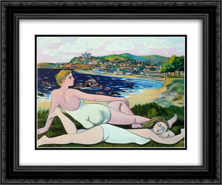 Bathers on the beach in Santander 24x20 Black Ornate Wood Framed Art Print Poster with Double Matting by Zabaleta, Rafael