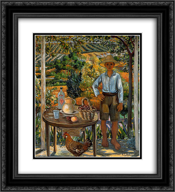 Boy with chicken 20x22 Black Ornate Wood Framed Art Print Poster with Double Matting by Zabaleta, Rafael
