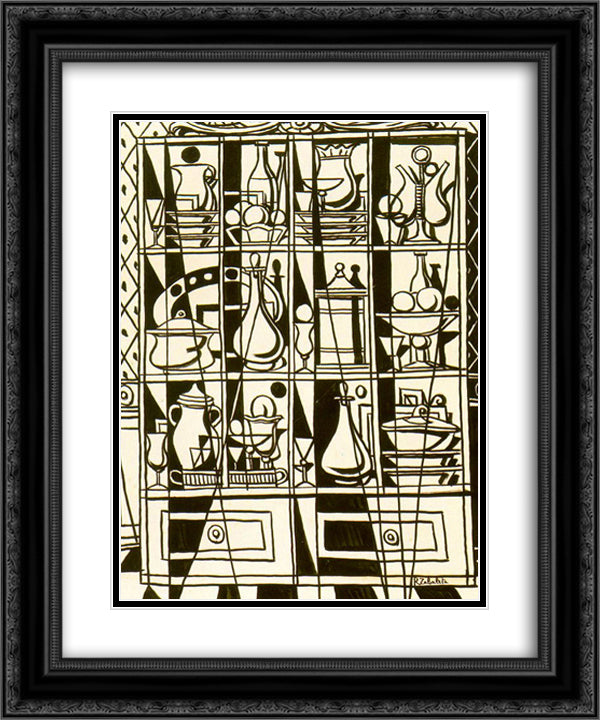 Drawing sideboard (tavern window) 20x24 Black Ornate Wood Framed Art Print Poster with Double Matting by Zabaleta, Rafael