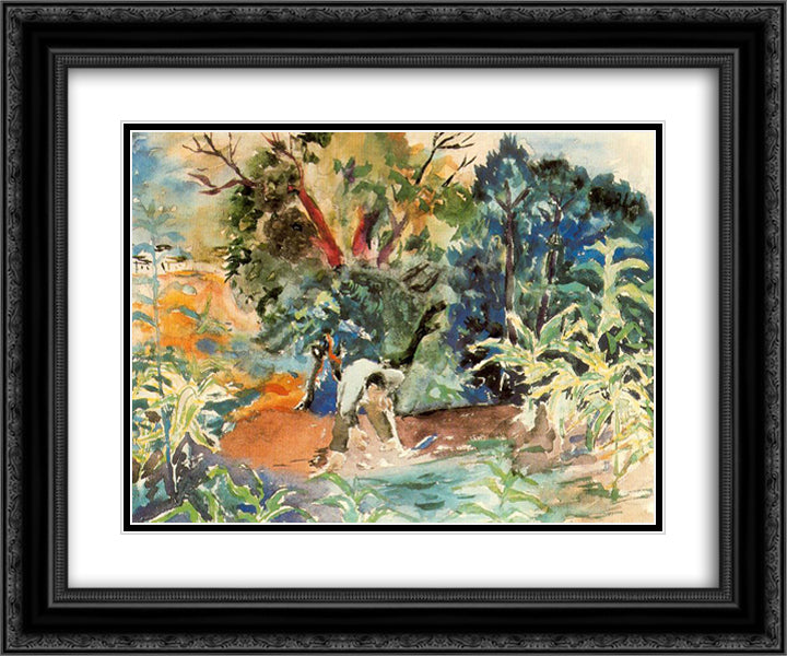 Farmers in the garden 24x20 Black Ornate Wood Framed Art Print Poster with Double Matting by Zabaleta, Rafael