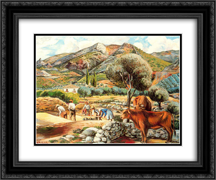 Landscape with artist's farmhouse in Fique 24x20 Black Ornate Wood Framed Art Print Poster with Double Matting by Zabaleta, Rafael