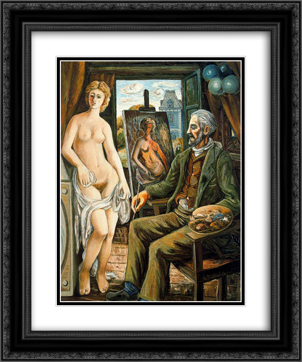 Model and painter with easel 20x24 Black Ornate Wood Framed Art Print Poster with Double Matting by Zabaleta, Rafael