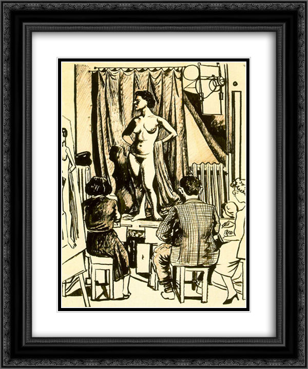 Model and two painters sitting 20x24 Black Ornate Wood Framed Art Print Poster with Double Matting by Zabaleta, Rafael
