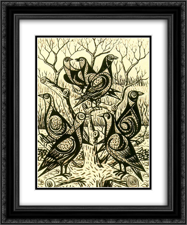 Partridges 20x24 Black Ornate Wood Framed Art Print Poster with Double Matting by Zabaleta, Rafael
