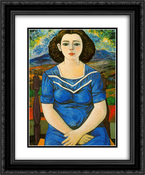Portrait of seated brunette 20x24 Black Ornate Wood Framed Art Print Poster with Double Matting by Zabaleta, Rafael