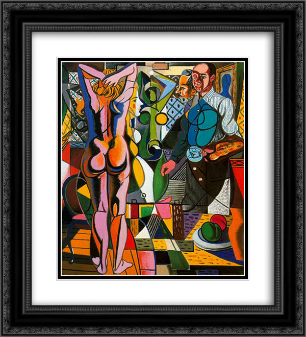 Self - portrait with model and the still life 20x22 Black Ornate Wood Framed Art Print Poster with Double Matting by Zabaleta, Rafael