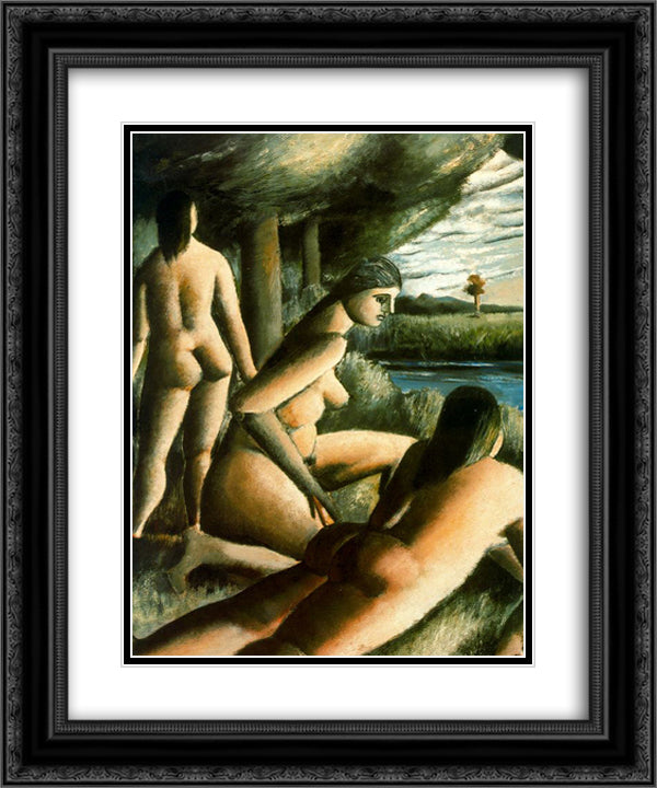 Three nude women 20x24 Black Ornate Wood Framed Art Print Poster with Double Matting by Zabaleta, Rafael