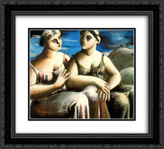 Two seated women 22x20 Black Ornate Wood Framed Art Print Poster with Double Matting by Zabaleta, Rafael