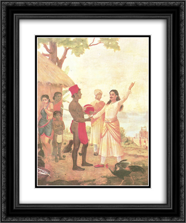 Bheeshma oath 20x24 Black Ornate Wood Framed Art Print Poster with Double Matting by Ravi Varma, Raja