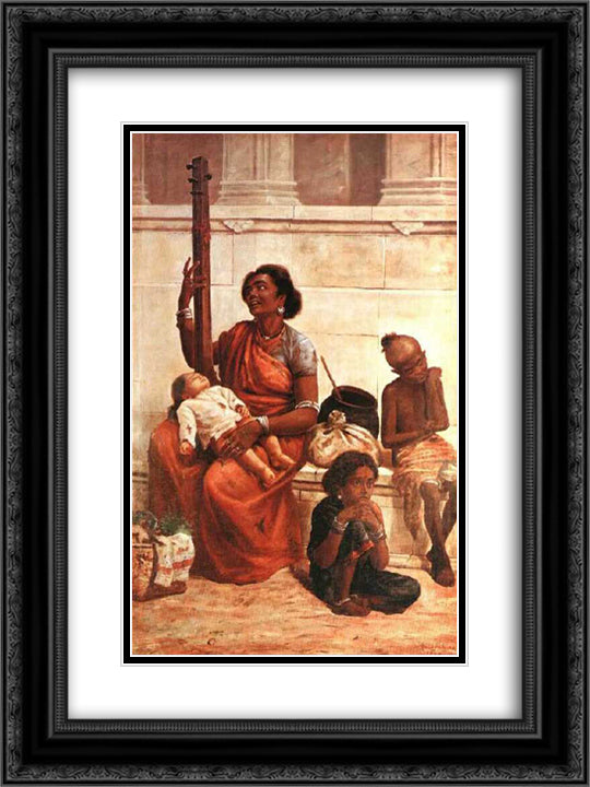 Gypsies 18x24 Black Ornate Wood Framed Art Print Poster with Double Matting by Ravi Varma, Raja
