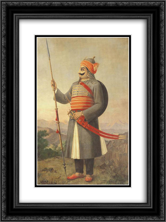 Maharana Prathap Singh 18x24 Black Ornate Wood Framed Art Print Poster with Double Matting by Ravi Varma, Raja