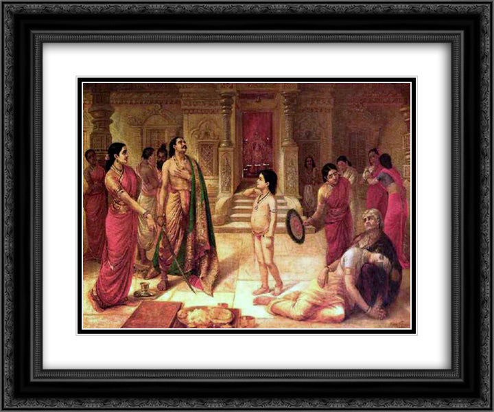 Mohini and Rugmangada to kill his own son Raja Ravi Varma 24x20 Black Ornate Wood Framed Art Print Poster with Double Matting by Ravi Varma, Raja