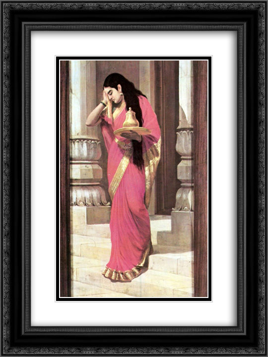 Pleasing 18x24 Black Ornate Wood Framed Art Print Poster with Double Matting by Ravi Varma, Raja