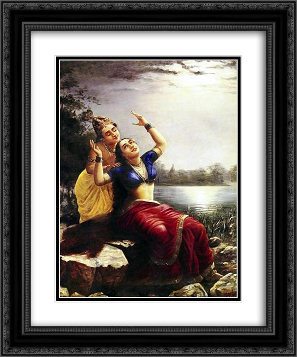 Radha and Madhav 20x24 Black Ornate Wood Framed Art Print Poster with Double Matting by Ravi Varma, Raja
