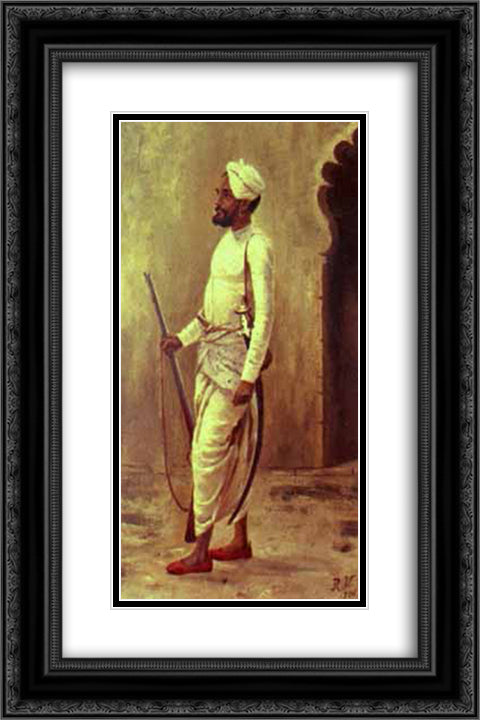 Rajaputra soldier 16x24 Black Ornate Wood Framed Art Print Poster with Double Matting by Ravi Varma, Raja