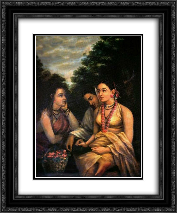 Shakuntala 20x24 Black Ornate Wood Framed Art Print Poster with Double Matting by Ravi Varma, Raja