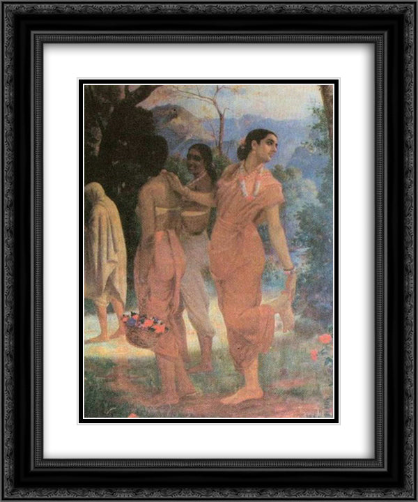 Shakuntala 20x24 Black Ornate Wood Framed Art Print Poster with Double Matting by Ravi Varma, Raja