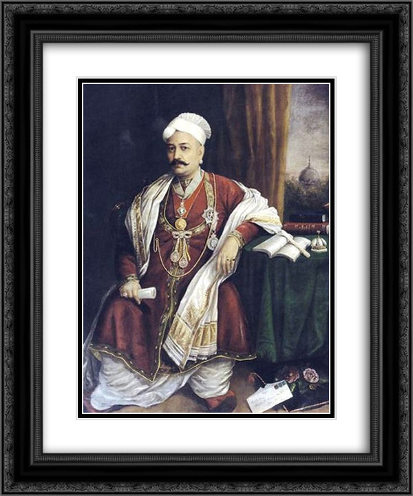 Sir T. Madhava Rao 20x24 Black Ornate Wood Framed Art Print Poster with Double Matting by Ravi Varma, Raja