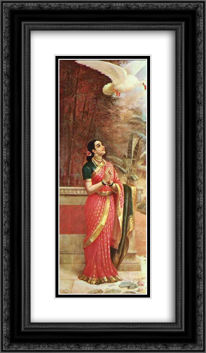 Swan messenger 14x24 Black Ornate Wood Framed Art Print Poster with Double Matting by Ravi Varma, Raja