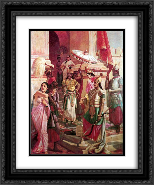 Victory of Meghanada 20x24 Black Ornate Wood Framed Art Print Poster with Double Matting by Ravi Varma, Raja
