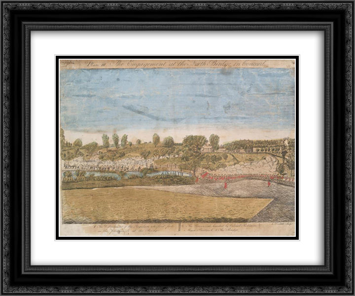Plate III. The engagement at the North Bridge in Concord 24x20 Black Ornate Wood Framed Art Print Poster with Double Matting by Earl, Ralph