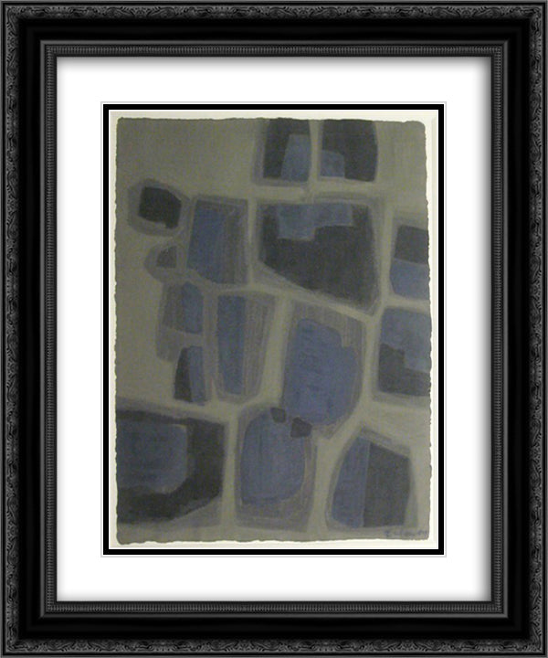 Composition Abstraite 20x24 Black Ornate Wood Framed Art Print Poster with Double Matting by Ubac, Raoul