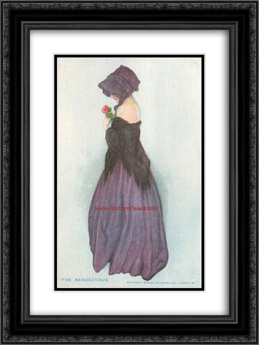 A Girl Holding a Rose 18x24 Black Ornate Wood Framed Art Print Poster with Double Matting by Kirchner, Raphael