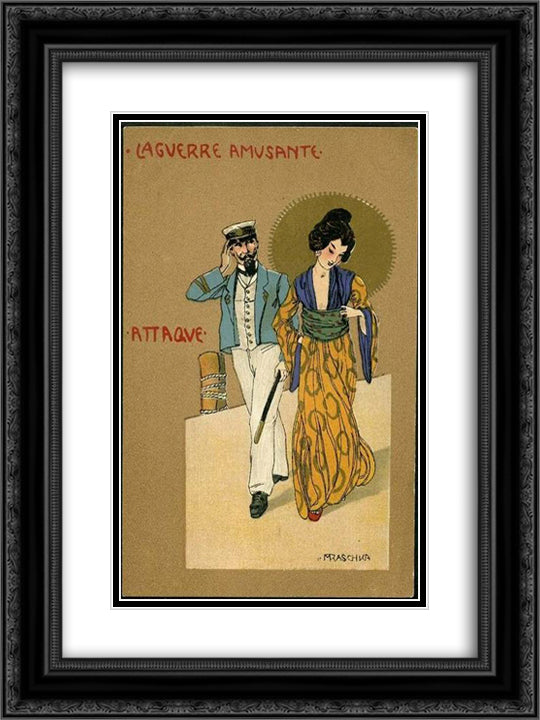 Attack 18x24 Black Ornate Wood Framed Art Print Poster with Double Matting by Kirchner, Raphael