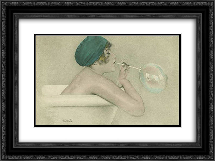Bubbles 24x18 Black Ornate Wood Framed Art Print Poster with Double Matting by Kirchner, Raphael