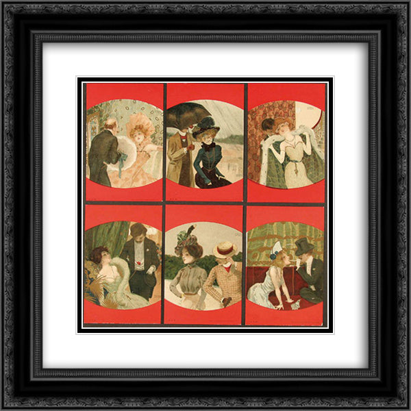 Couples between red borders 20x20 Black Ornate Wood Framed Art Print Poster with Double Matting by Kirchner, Raphael