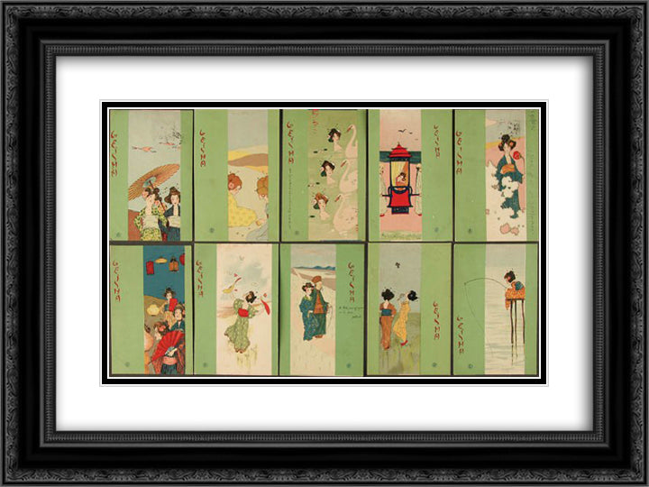 Geisha, green 24x18 Black Ornate Wood Framed Art Print Poster with Double Matting by Kirchner, Raphael