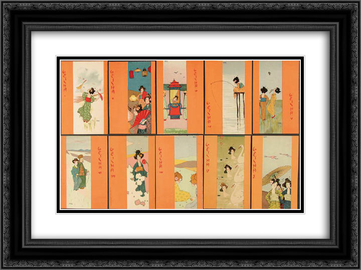 Geisha, orange 24x18 Black Ornate Wood Framed Art Print Poster with Double Matting by Kirchner, Raphael