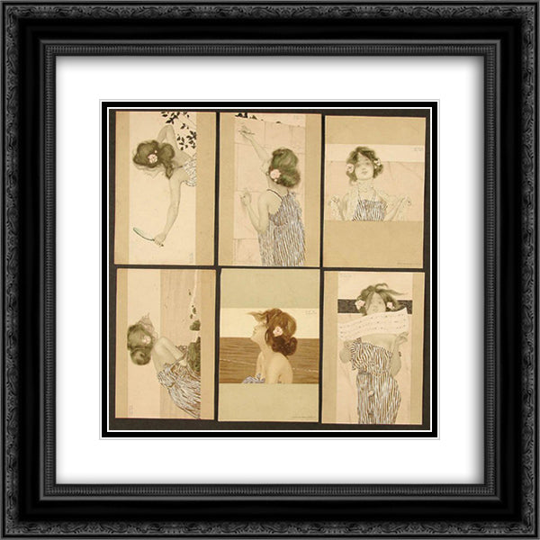 Girls between brown-green borders 20x20 Black Ornate Wood Framed Art Print Poster with Double Matting by Kirchner, Raphael