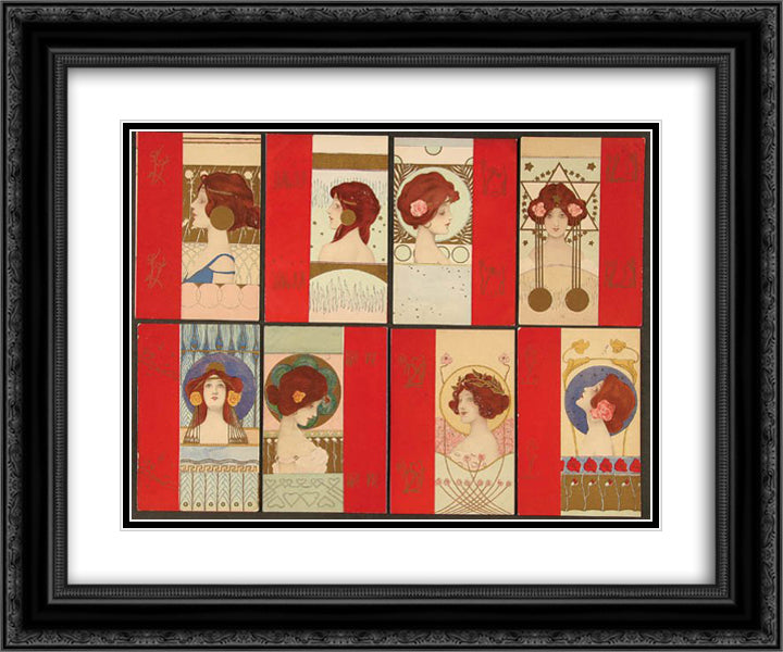 Girls faces with red border 24x20 Black Ornate Wood Framed Art Print Poster with Double Matting by Kirchner, Raphael