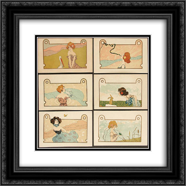 Girls with Animals 20x20 Black Ornate Wood Framed Art Print Poster with Double Matting by Kirchner, Raphael