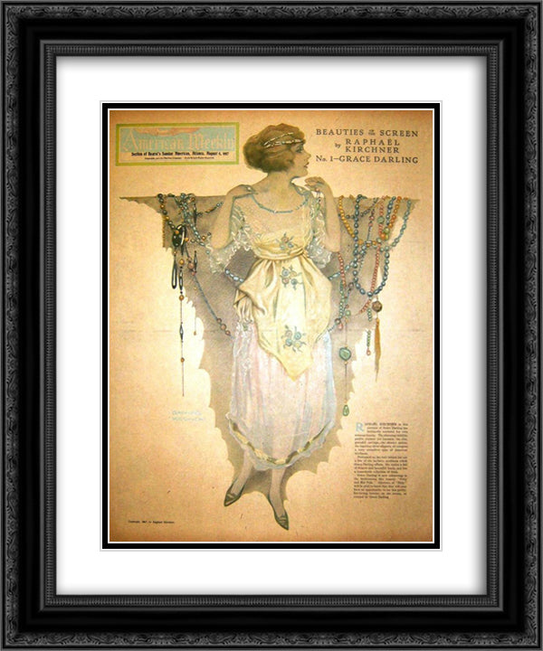 Grace Darling, Hearst's Sunday American 20x24 Black Ornate Wood Framed Art Print Poster with Double Matting by Kirchner, Raphael
