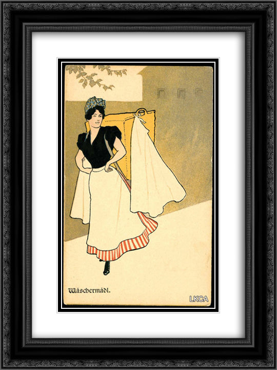 Laundry woman 18x24 Black Ornate Wood Framed Art Print Poster with Double Matting by Kirchner, Raphael