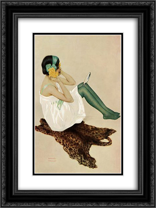 Little Coquette 18x24 Black Ornate Wood Framed Art Print Poster with Double Matting by Kirchner, Raphael