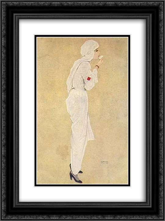 Little Sister 18x24 Black Ornate Wood Framed Art Print Poster with Double Matting by Kirchner, Raphael