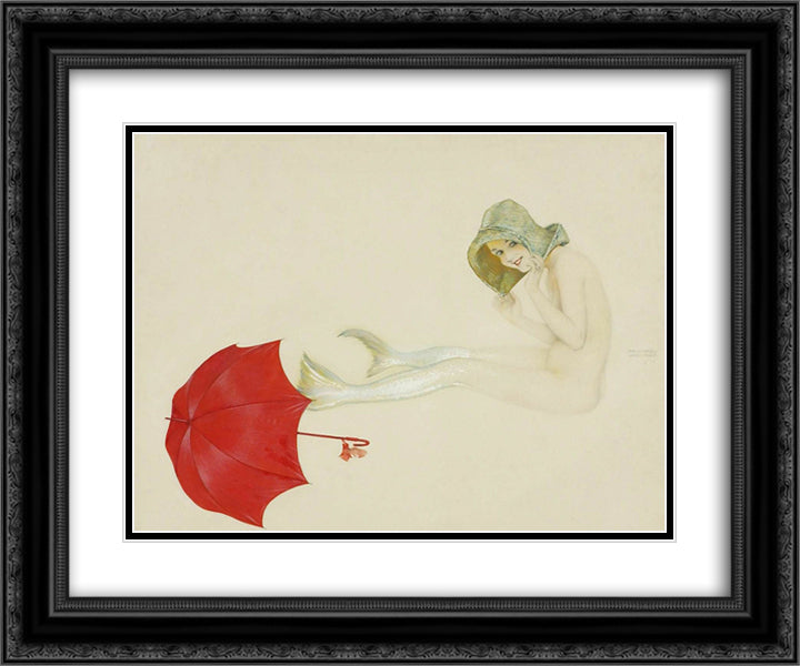 Mermaid 24x20 Black Ornate Wood Framed Art Print Poster with Double Matting by Kirchner, Raphael