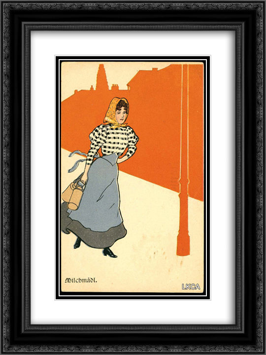 Milkmaid 18x24 Black Ornate Wood Framed Art Print Poster with Double Matting by Kirchner, Raphael