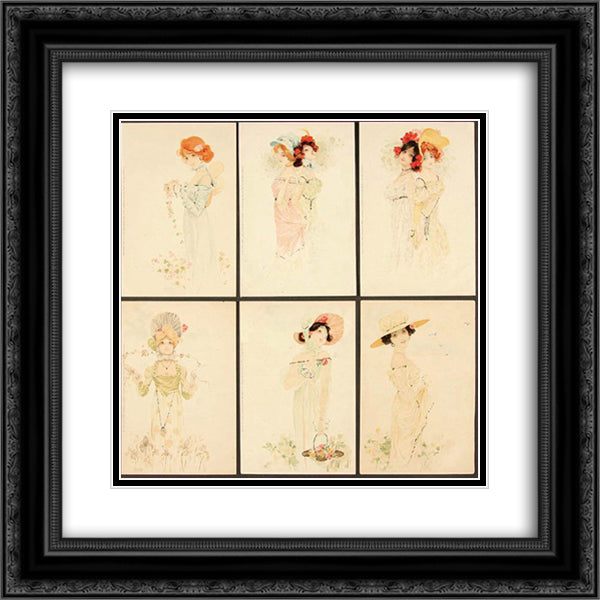 Modern Girls 20x20 Black Ornate Wood Framed Art Print Poster with Double Matting by Kirchner, Raphael
