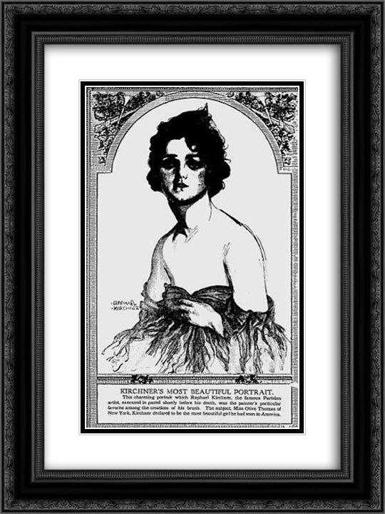 Olive Thomas, The Pittsburgh Press 18x24 Black Ornate Wood Framed Art Print Poster with Double Matting by Kirchner, Raphael