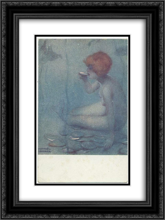 Ondine 18x24 Black Ornate Wood Framed Art Print Poster with Double Matting by Kirchner, Raphael